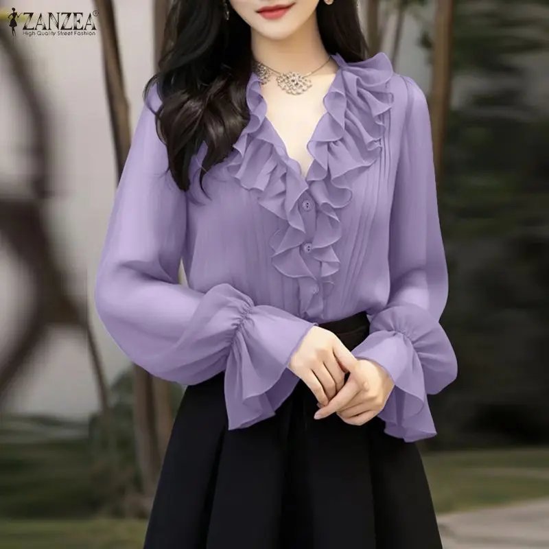 Elegant Ruffled V-Neck Blouse