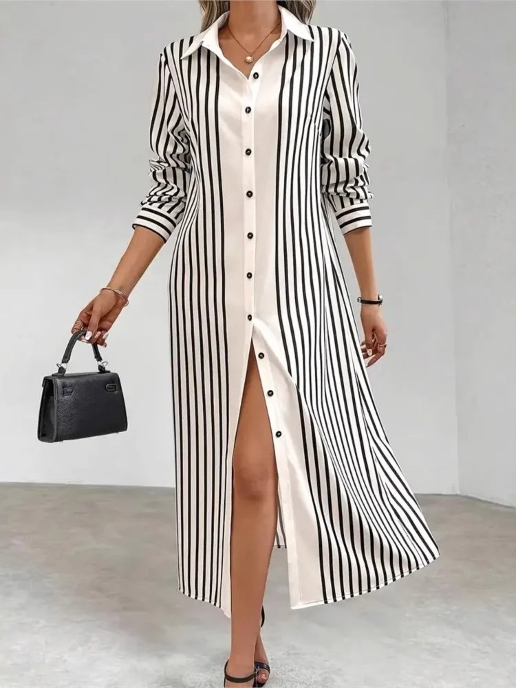 Chic Stripe Print Long Dress