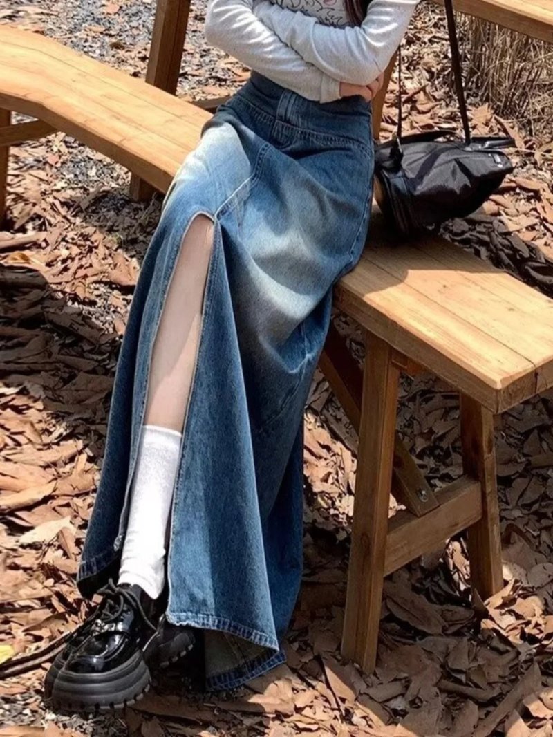 Chic High Waist Denim Midi Skirt