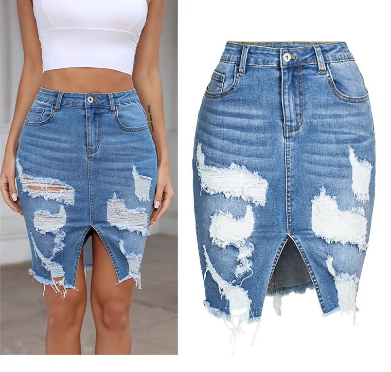 Vintage Ripped Denim Mini Skirt