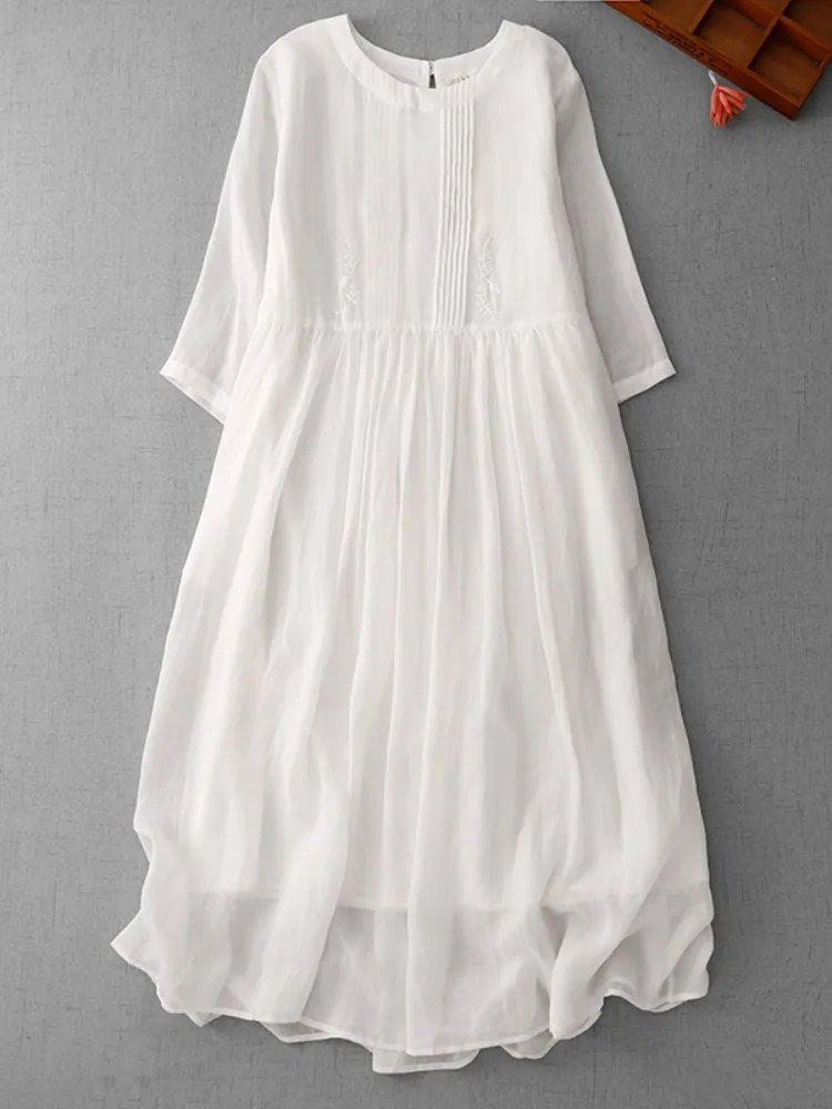 Elegant White Embroidered Summer Dress