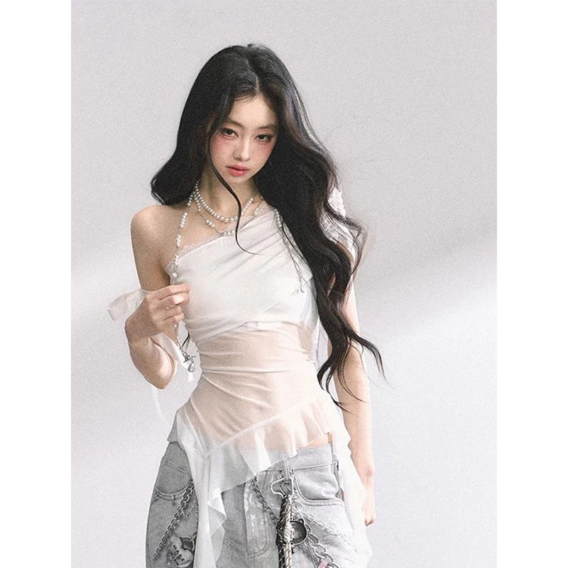 Y2K Irregular White Crop Top