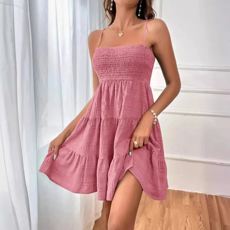 Blue Ruffled Spaghetti Strap Mini Dress