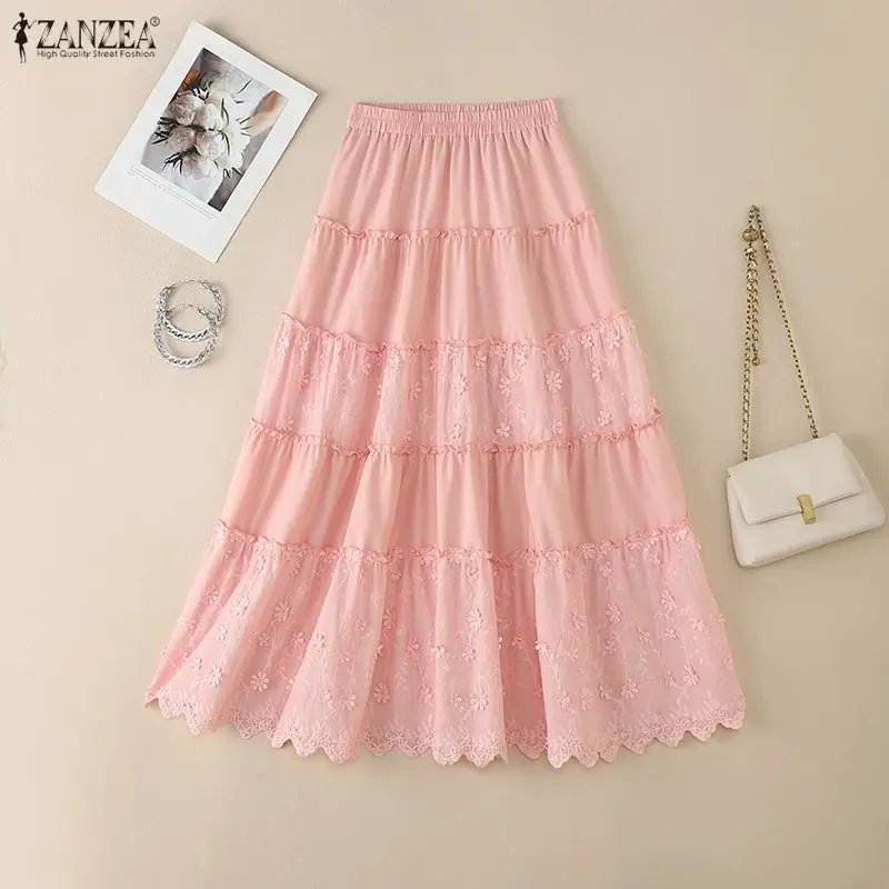 Elegant Pink Midi Skirt with Ruffles