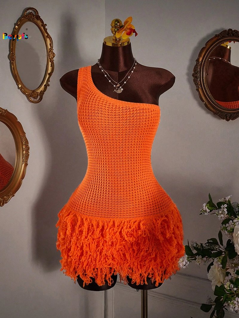 Chic One-Shoulder Crochet Mini Dress