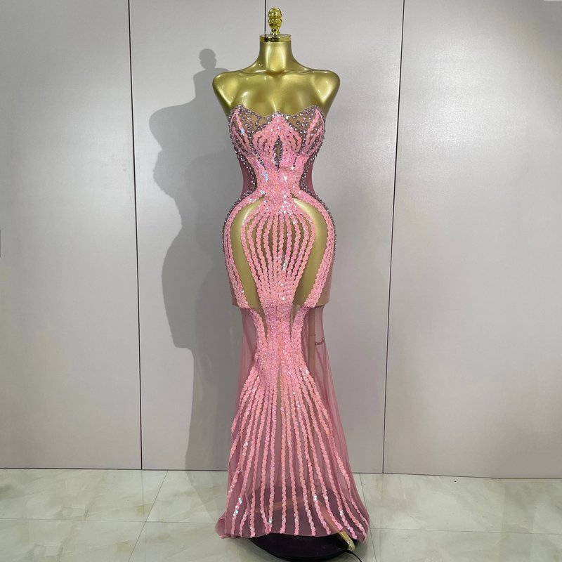 Sparkly Pink Sequin Strapless Dress