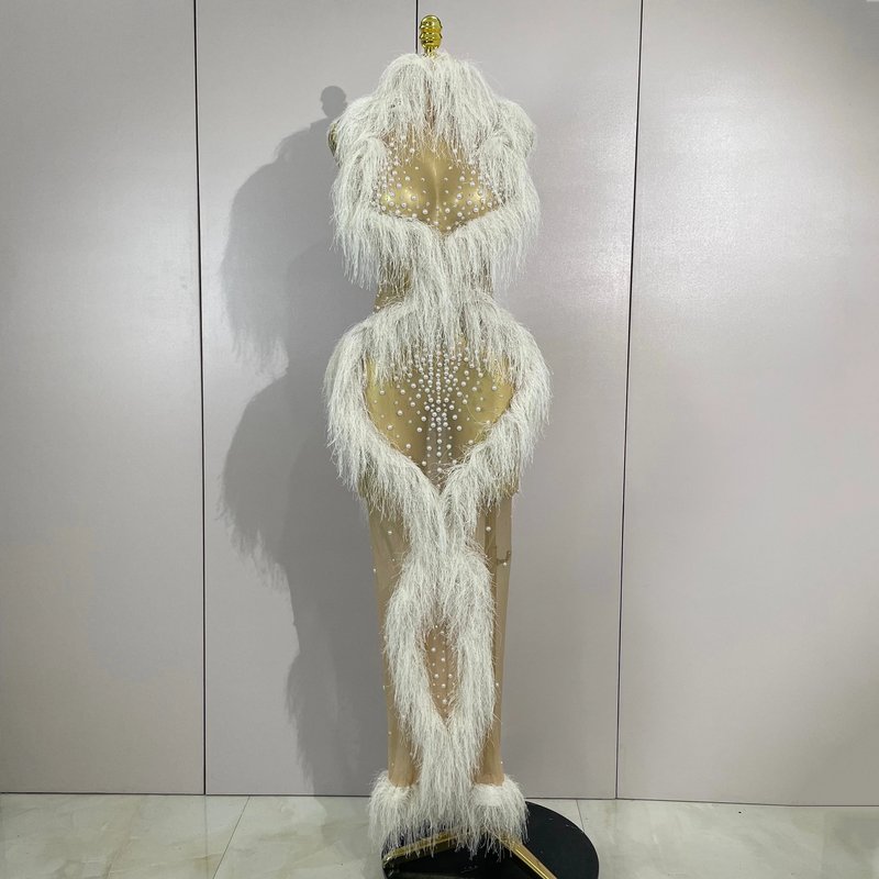 Sparkly Pearl Tassel Evening Dress