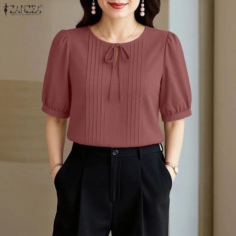Elegant Lace-Up Puff Sleeve Blouse