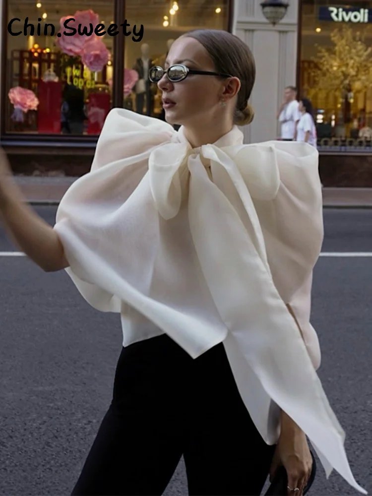 Chic Sheer Bow Blouse for Women