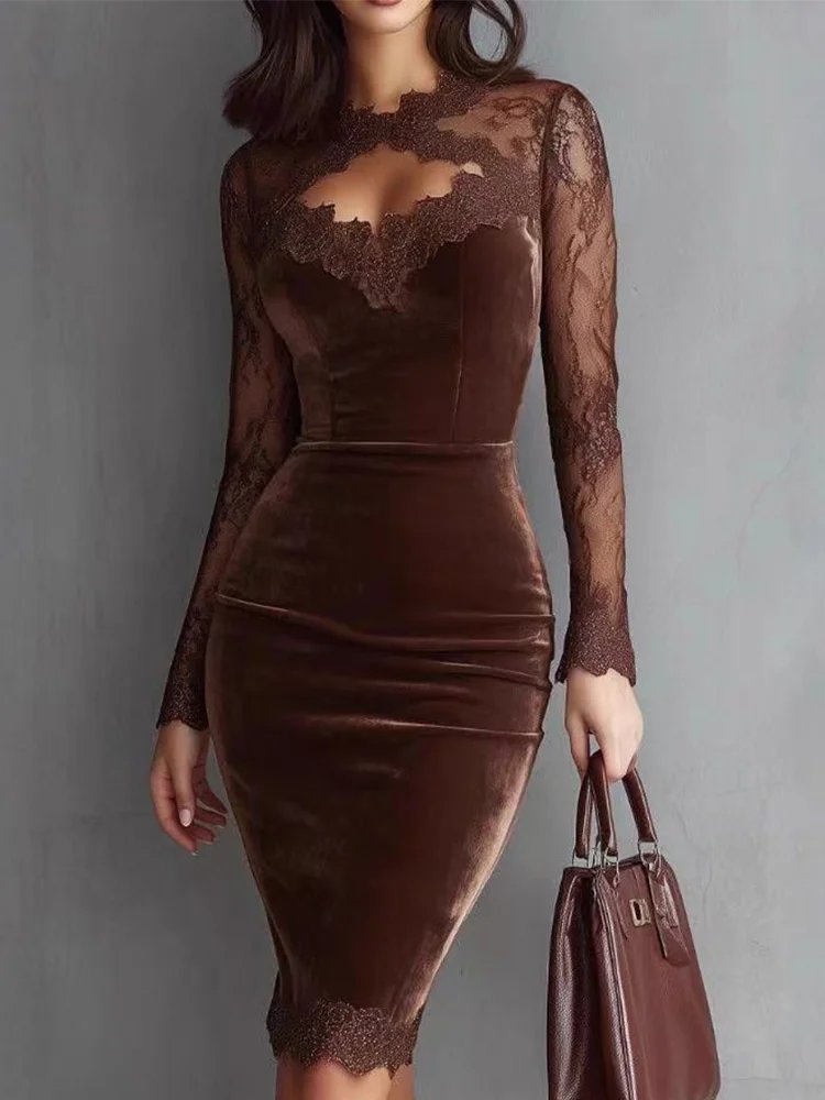 Elegant V-Neck Lace Bodycon Dress