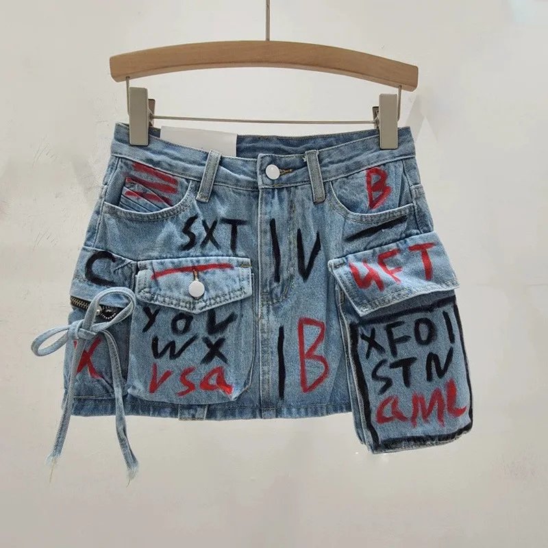 Vintage Distressed Denim Mini Skirt