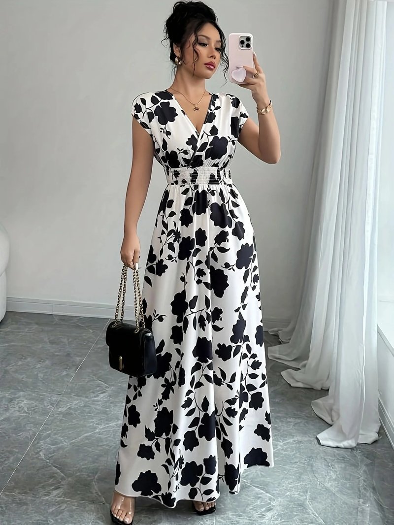 Elegant Floral Print A-Line Dress