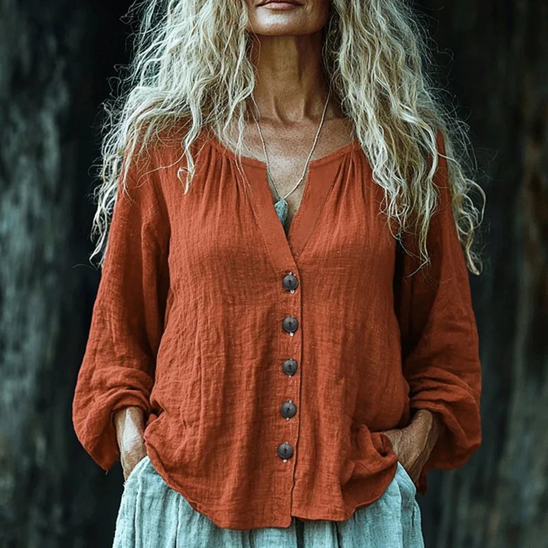 Vintage Linen V-Neck Blouse
