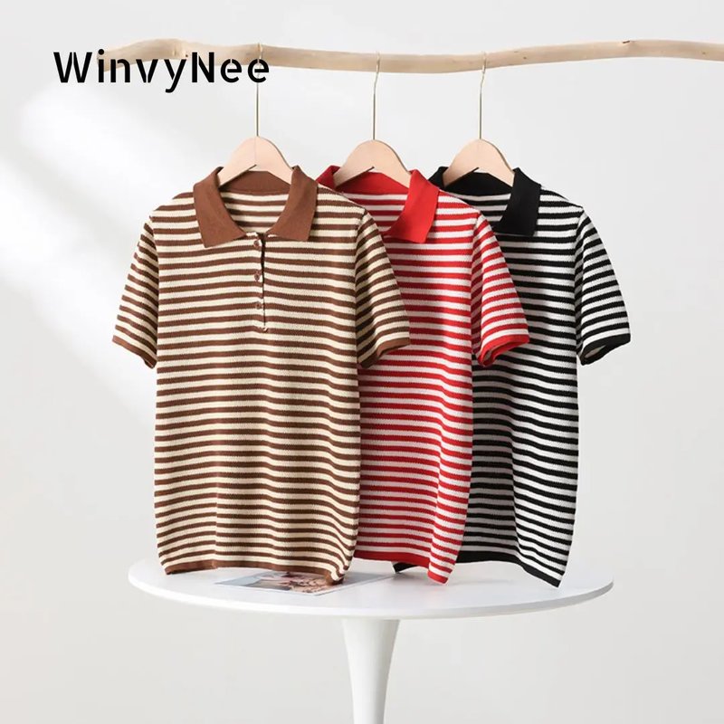 Women's Cotton Striped Polo T-Shirt