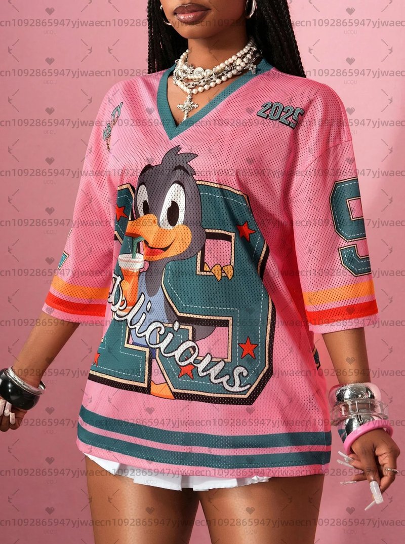 Bird Print V-Neck Tee for Women