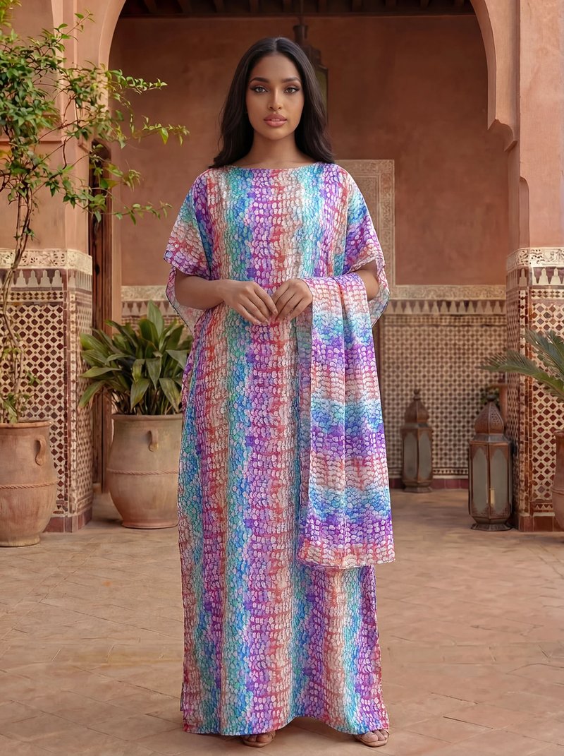 Elegant African Print Silk Kaftan