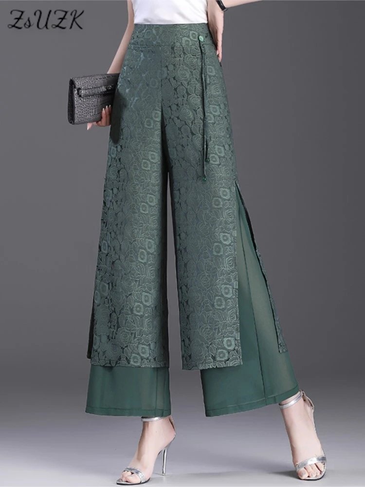 Chic Double Layer Wide Leg Pants