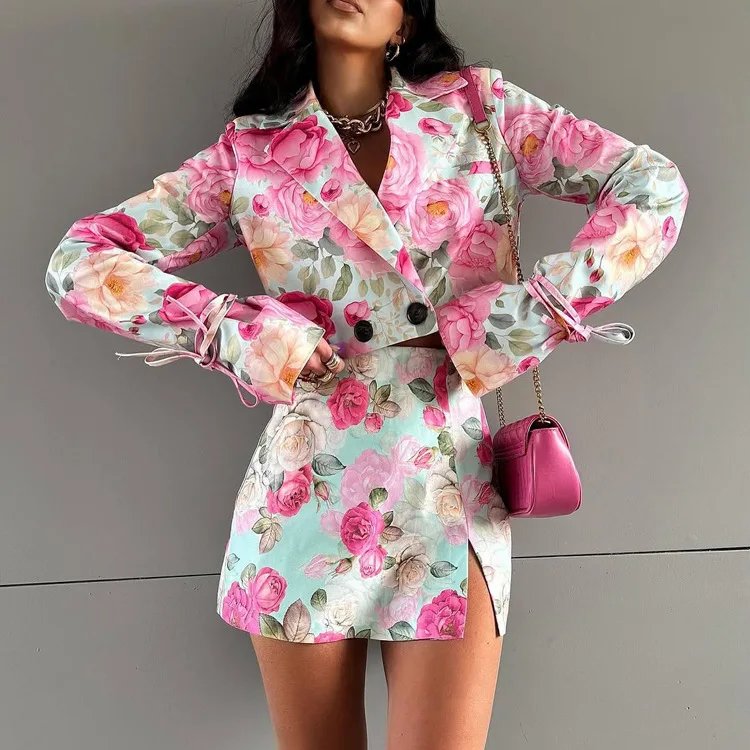 Floral Print Blazer & Mini Skirt Set