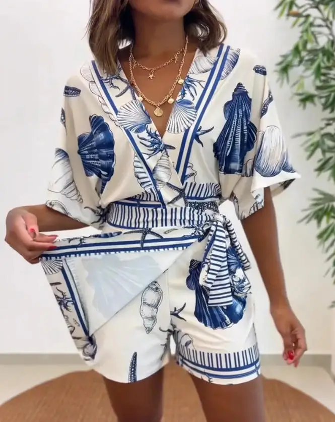 Stylish V-Neck Printed Jumpsuit