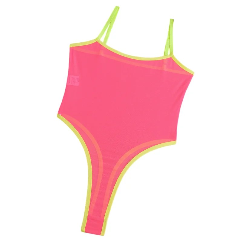 Neon Pink Sheer Mesh Bodysuit