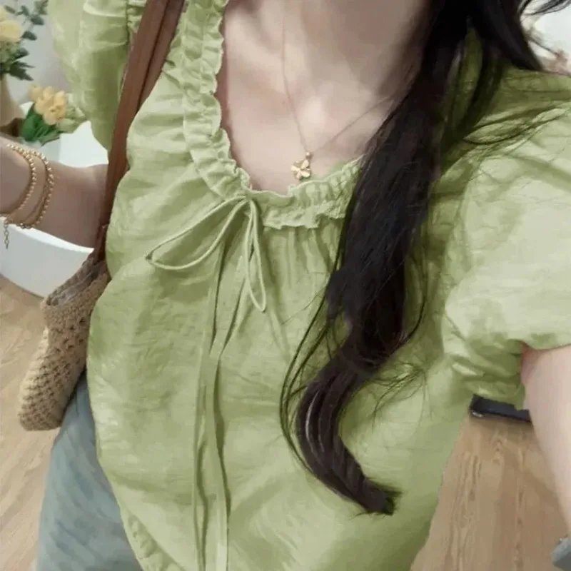 Chic Ruffled Neck Puff Sleeve Blouse