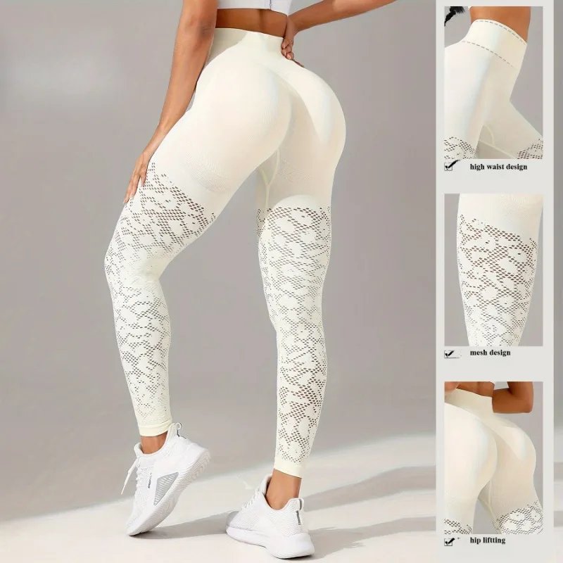 High Waist Hollow Mesh Yoga Leggings