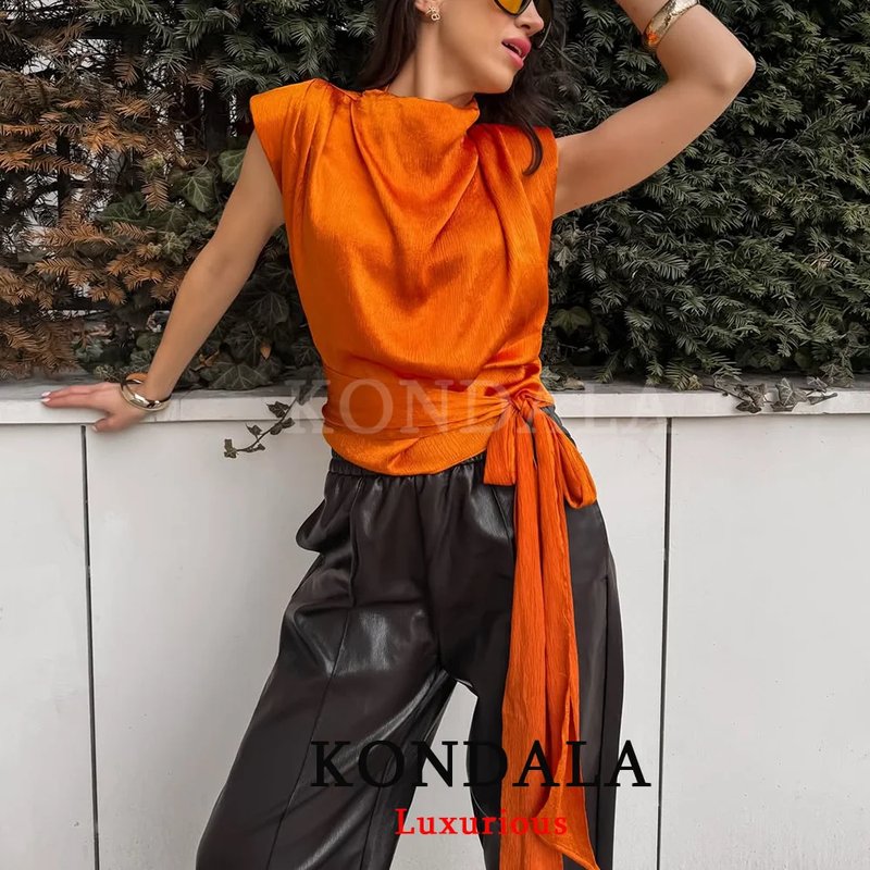 Chic Orange Satin Women's Vest Top