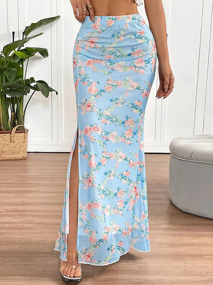 Elegant Light Blue Maxi Skirt