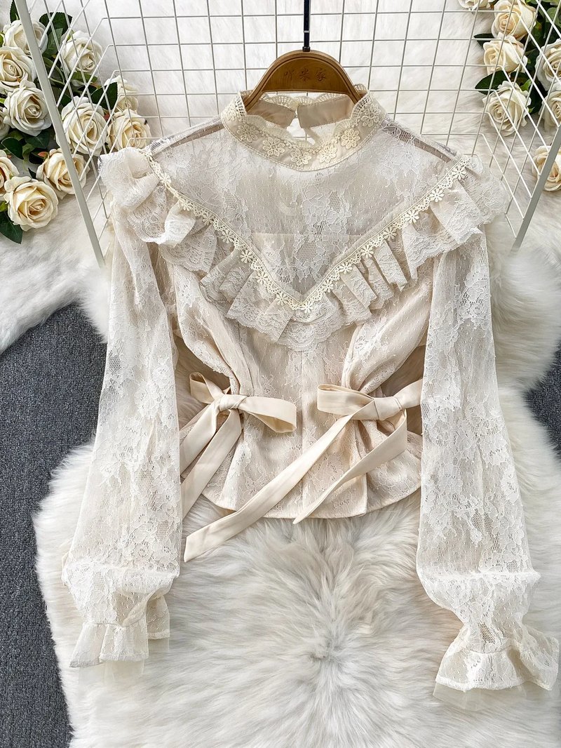 Elegant Summer Ruffle Lace Blouse