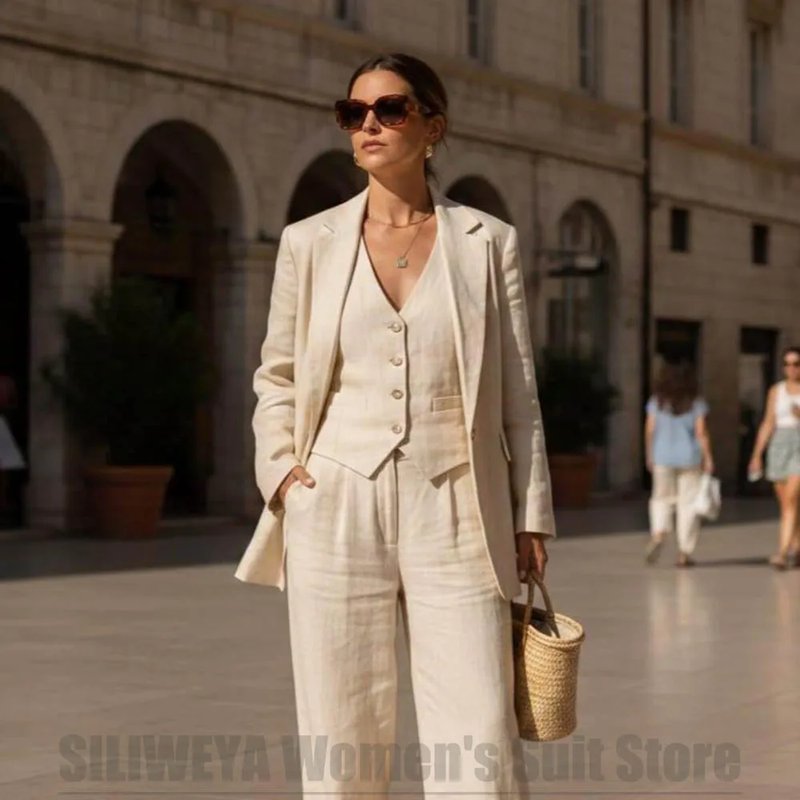 Chic Beige Linen 3-Piece Suit