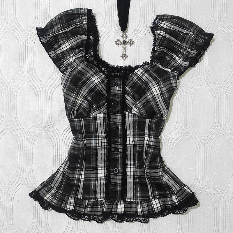 Gothic Lolita Ruffle Sleeve Peplum Top