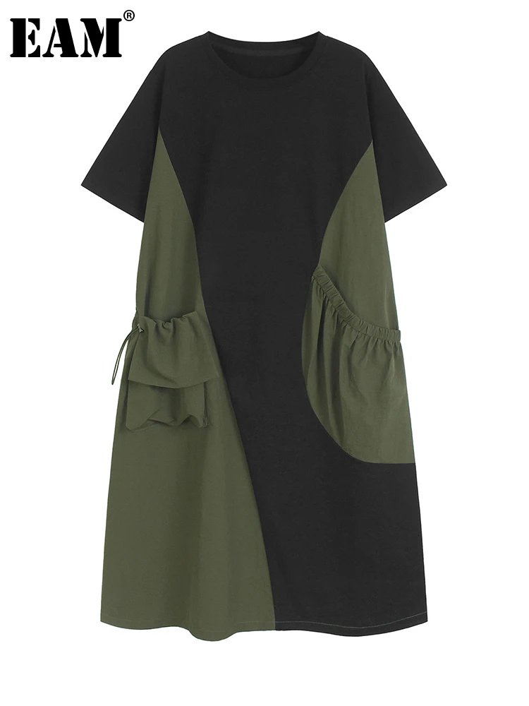 Stylish Green Color-Block Midi Dress