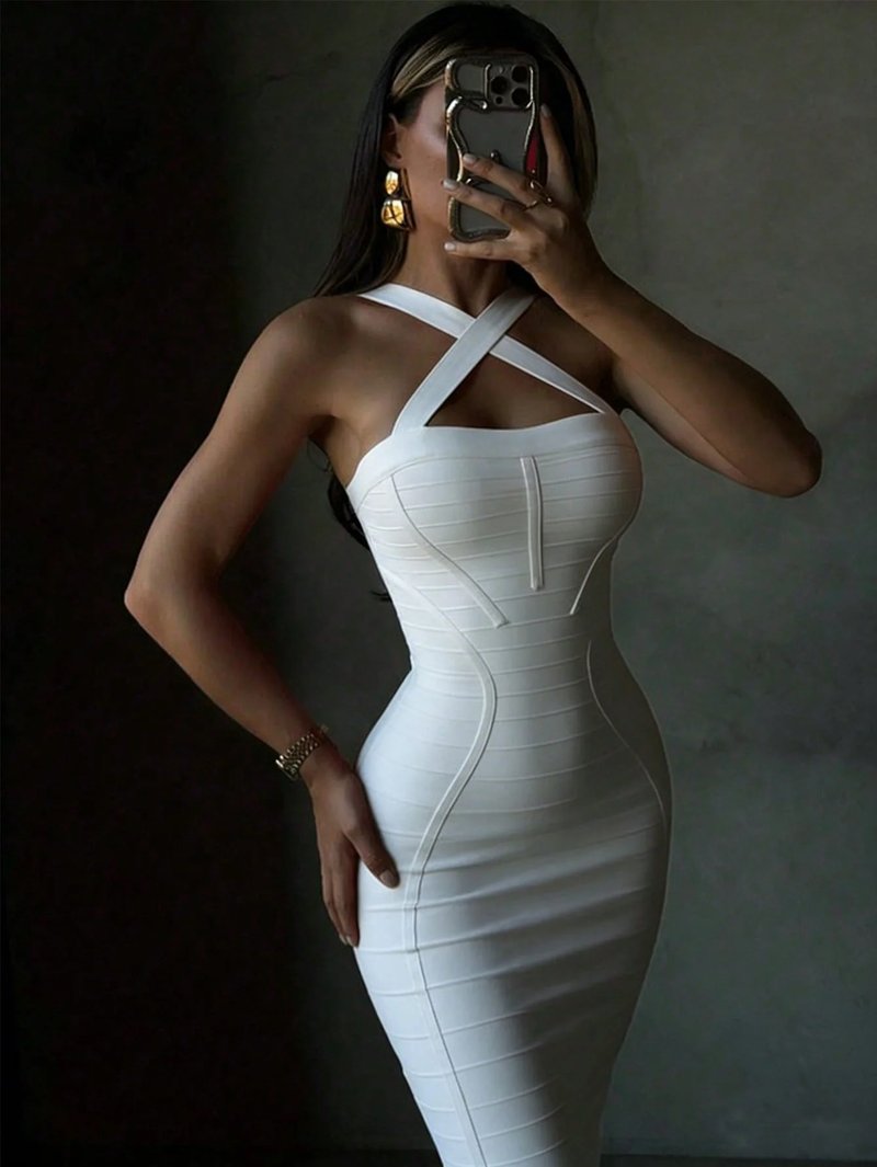 Elegant White Midi Bodycon Dress