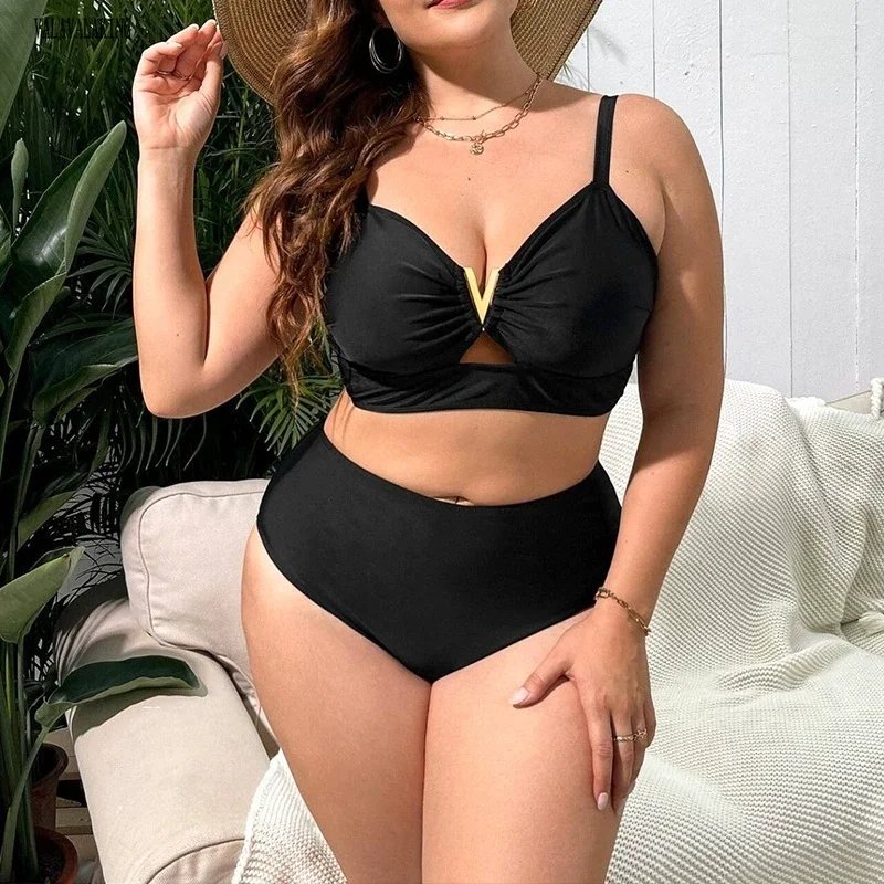 Chic Plus Size V-Neck Swimwear