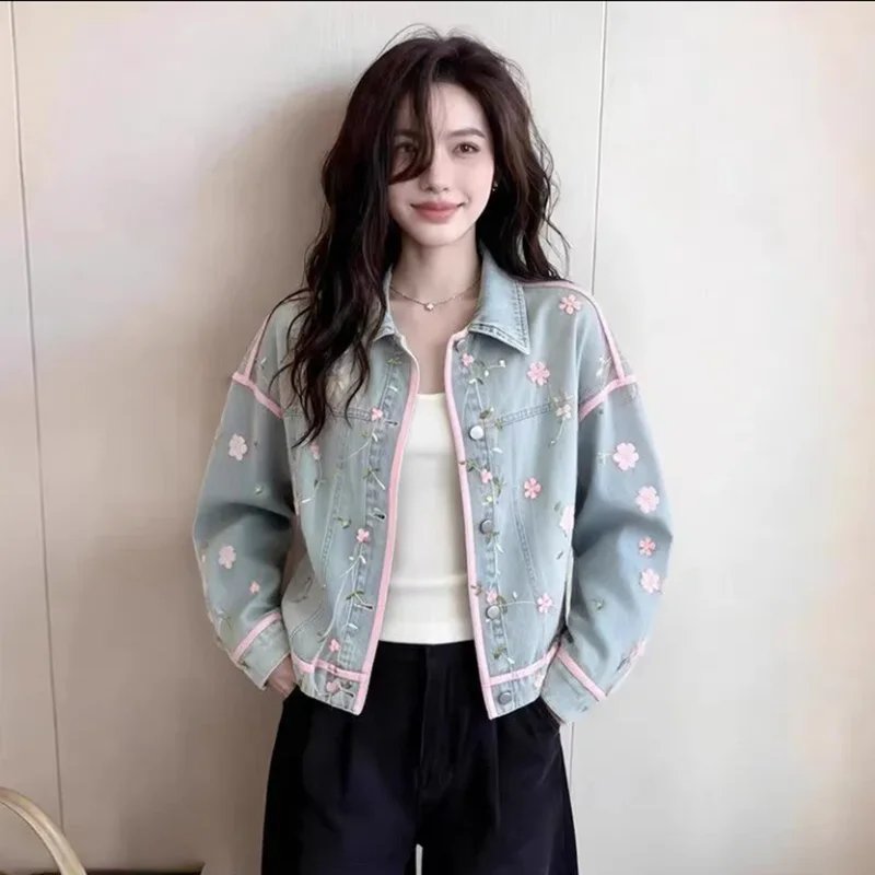 Embroidered Flower Denim Jacket