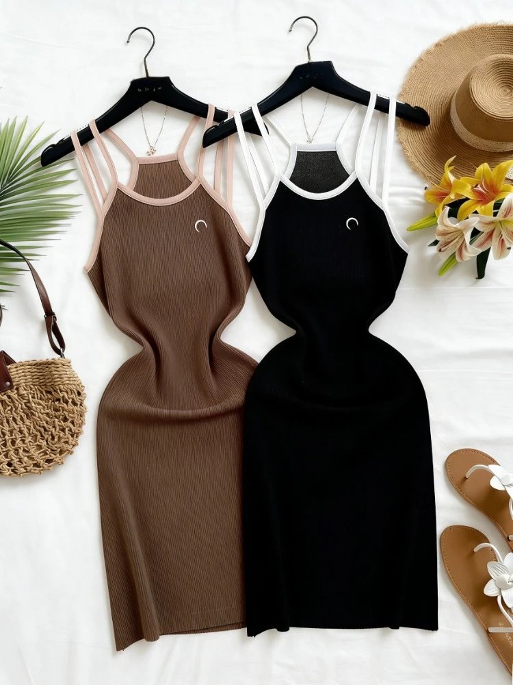 Embroidered Halter Neck Midi Dress