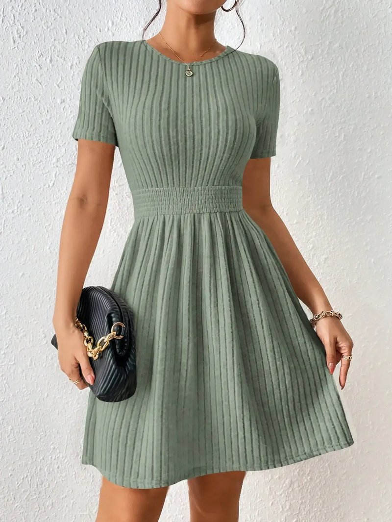 Elegant Ribbed A-Line Dress