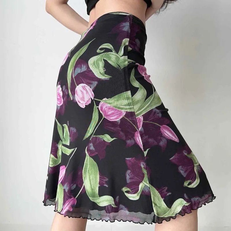 Chic Floral Mesh Fishtail Skirt
