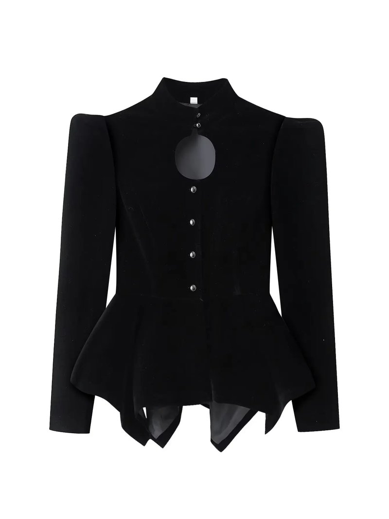 Chic Black Velvet Peplum Blazer