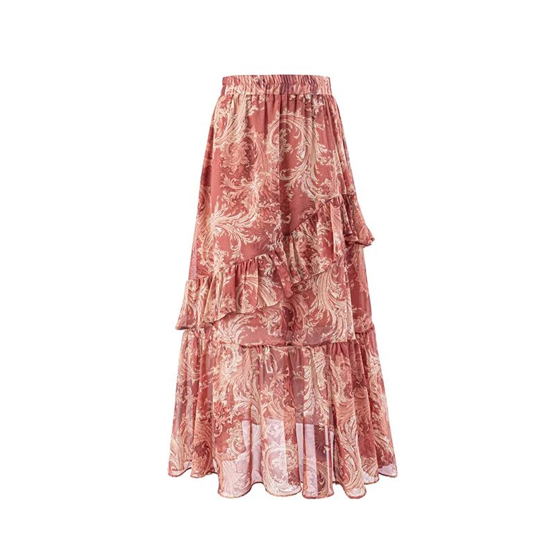 Floral Print Boho Midi Skirt