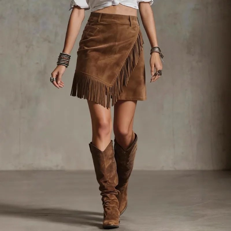 Chic Faux Suede Fringe Mini Skirt