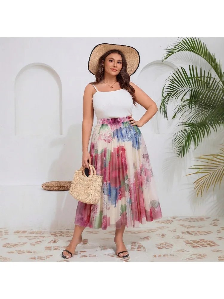 Floral Print Mesh Skirt