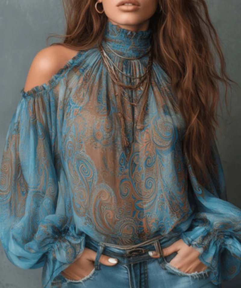 Boho Off-Shoulder Chiffon Blouse
