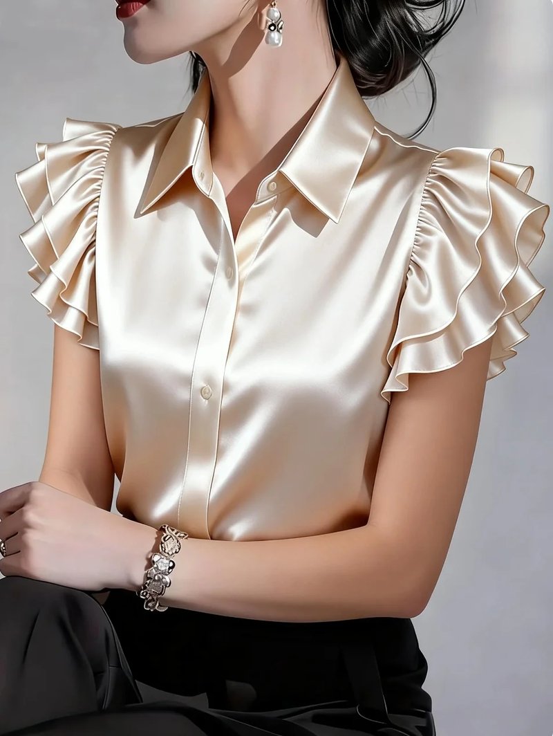 Chic Satin Ruffle Sleeve Blouse