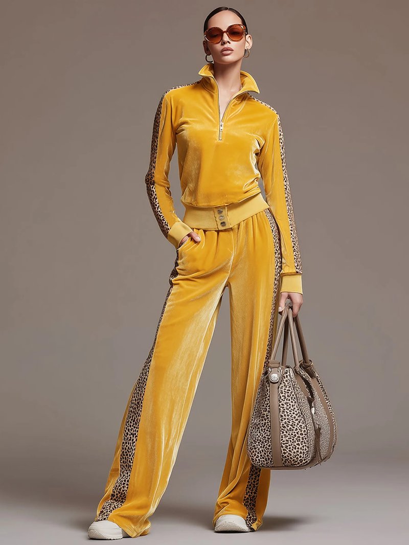 Chic Yellow Velvet Two-Piece Set