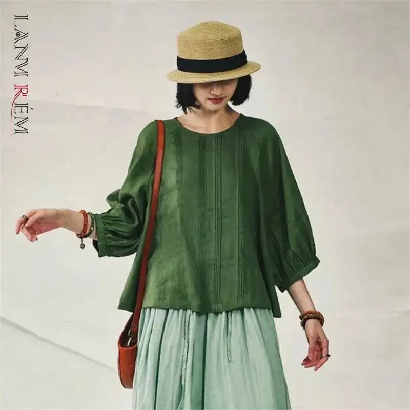 Pea Green Linen Pullover for Women