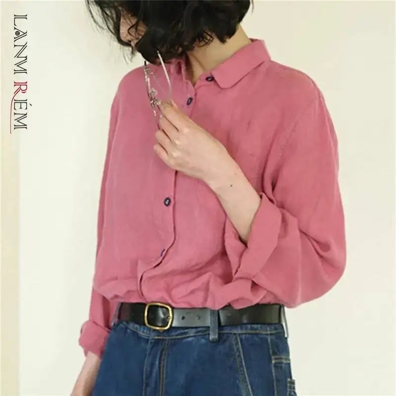 Colorful Linen Long-Sleeve Blouse