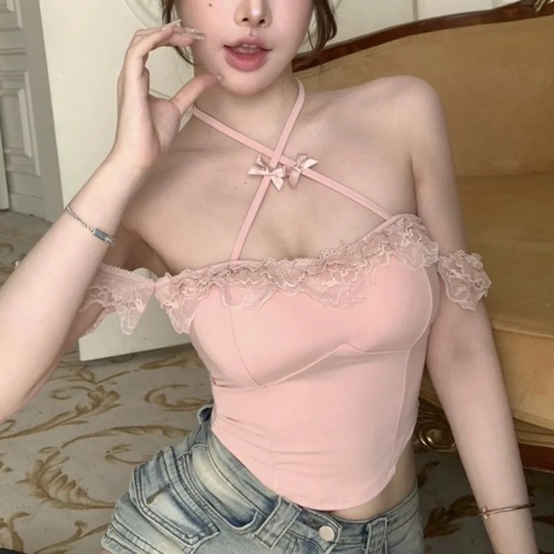Lace Trim Halter Camisole Top