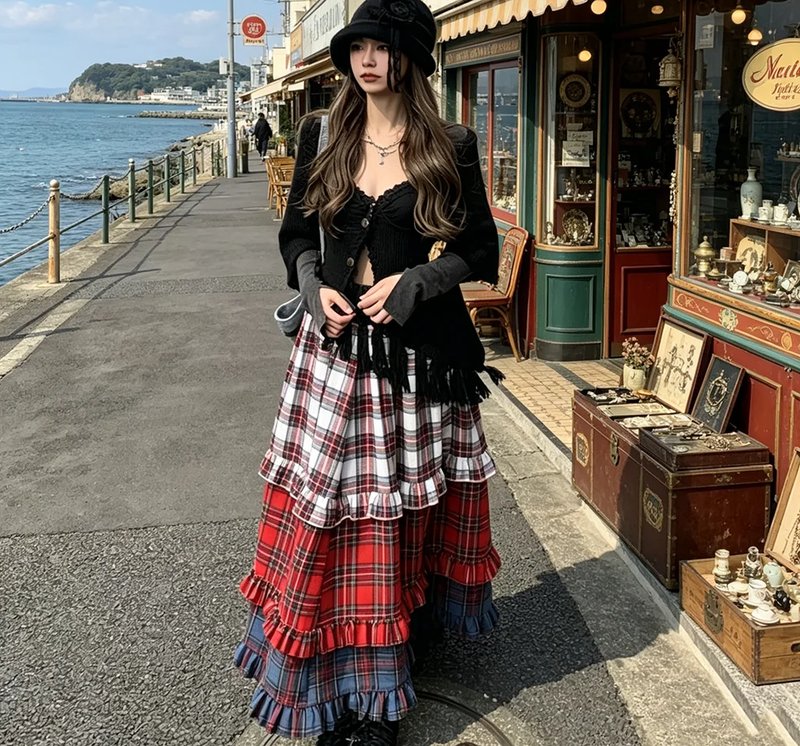 Retro Tartan Midi Skirt
