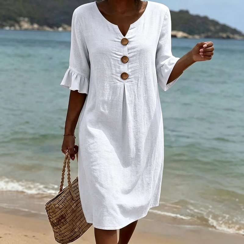 V-Neck Cotton Linen Summer Dress